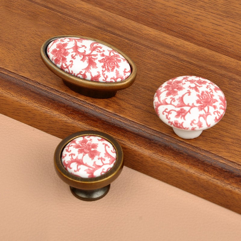 Vintage Flower Ceramic Knob Dresser Knobs Pull / Pink