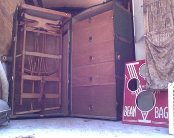 Antique Steamer Trunk with hat drawer and wooden hangers, all original