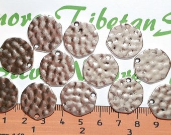 12 pcs per pack 19mm Blank Hammered Coin Tag Charms Antique Silver Finish Lead Free Pewter