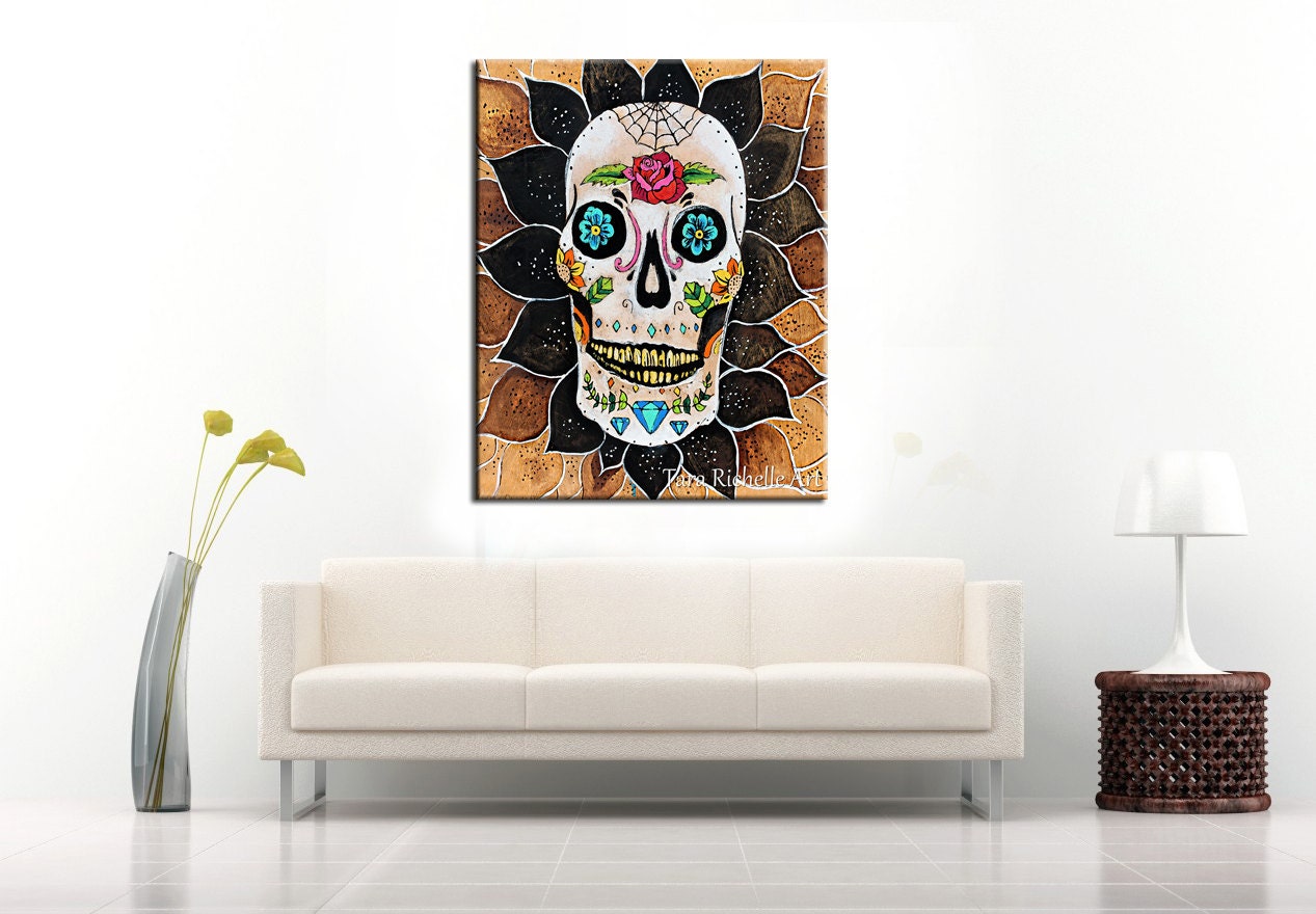 Sugar skull wood art wood burn dia de los muertos poster