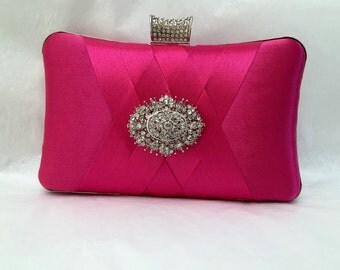 wedding clutch, formal clutch, Hot pink clutch, evening bag, bridesmaid clutch, bridesmaid bag, crystal clutch