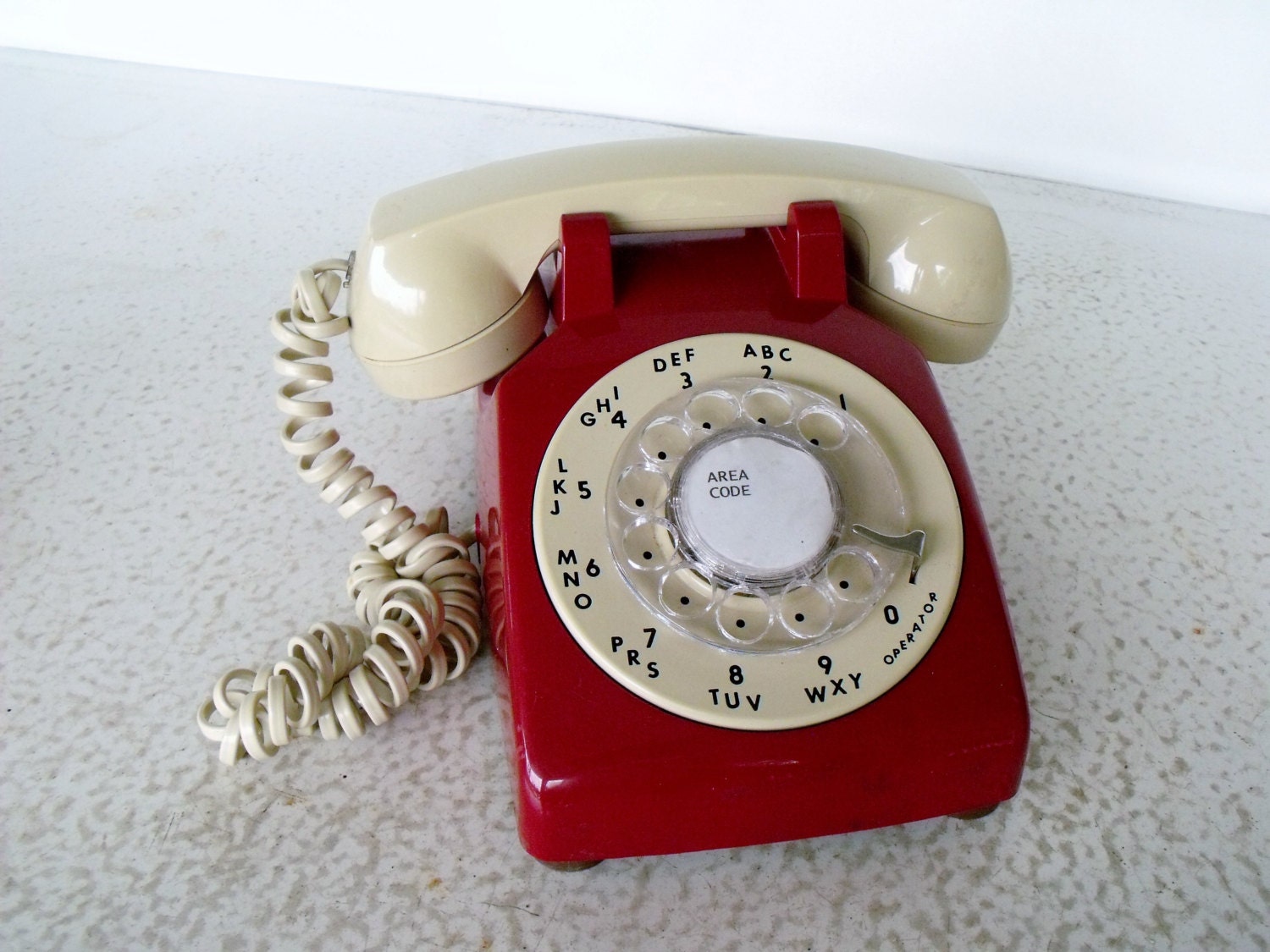 Vintage 1980s Rotary Phone Red / Tan Desk Model ITT