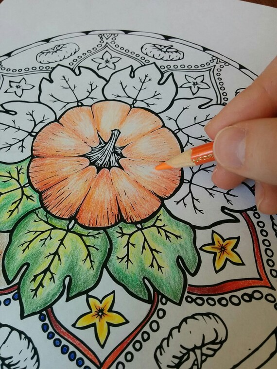 Download Pumpkin Halloween Mandala Coloring Page Instant by Sissonne