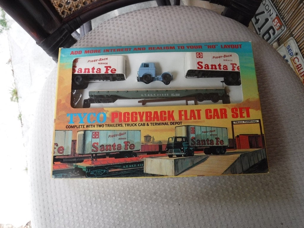 Vintage 70s Tyco Piggyback Flat Car Set No. 348.500 / HO Scale