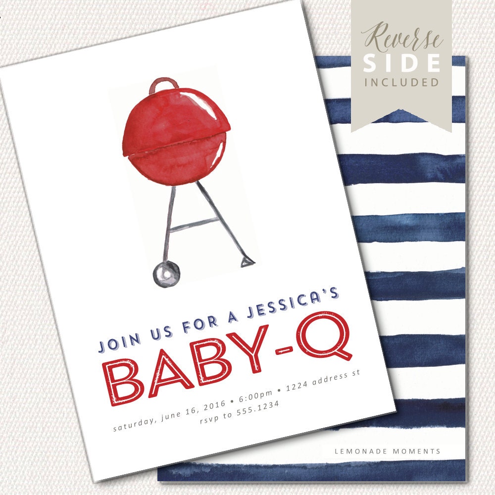 BabyQ Invitation Watercolor BabyQ Printable for Barbque