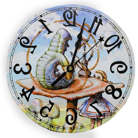 Alice in Wonderland Caterpillar Clock Runs Backwards Made in