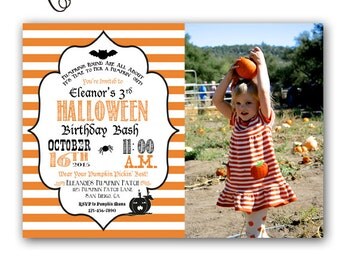 Halloween Birthday Invitation Costume Party Halloween Party Customizable 5x7 Invitation Pumpkin Patch Party Pumpkin Photo Invitation