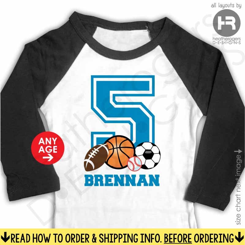 Sports Birthday Shirt or bodysuit Raglan by HeatherRogersDesigns