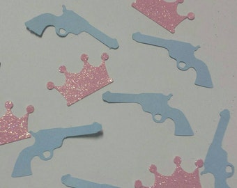 Guns or Glitter gender reveal party or baby shower Decor Table or invitation confetti Pink or blue boy or girl