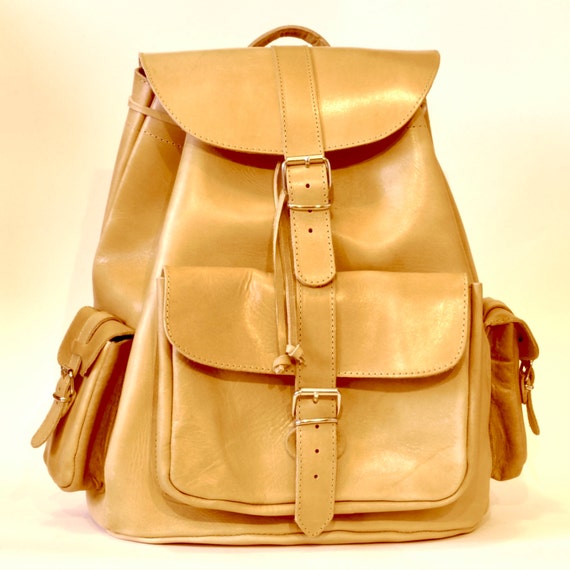 Extra Large backpack in natural tan leather / by BlueDrop on Etsy