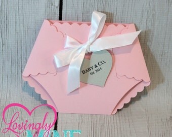 Deluxe Diaper Shape Baby Shower Invitation - Set of 10 - Baby Pink, White, Light Gray - It's A Girl - Baby & Co Theme - Custom Printed