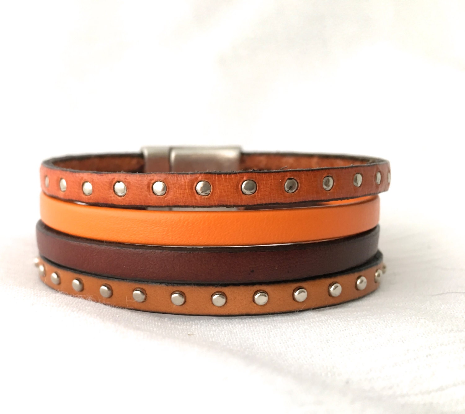 Wide Leather Cuff Bracelet Studded Leather by WyomingHammered