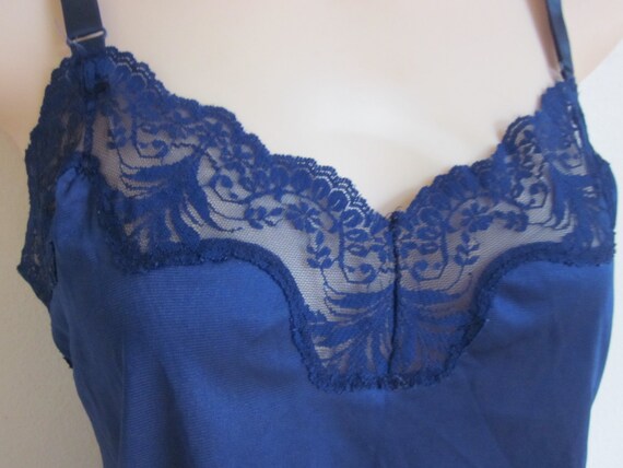 Vintage Slip Camisole Cami Navy Blue Lace Sexy Lingerie 34 