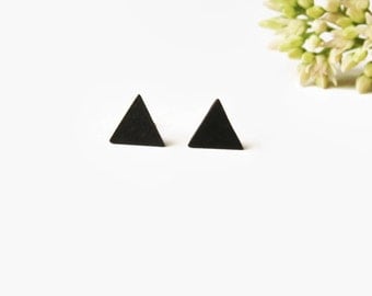 Black Stud Earrings - Black Triangle Earrings