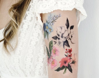 Temporary Tattoos Floral Watercolor Collection (Includes 4 Tattoos)