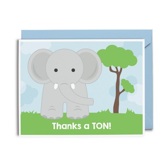 Thanks A Ton Card - Elephant Thank You Card - Elephant Greeting Card 