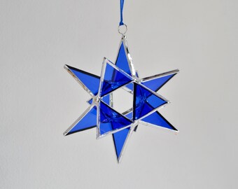 12 Point Moravian Star. Cobalt Christmas Star. 3D Stained Glass Suncatcher. 3,5" star.