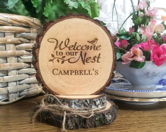Rustic Welcome Sign / House Warming Gift / Cake Topper / Personalized Sign / Laser Engraved