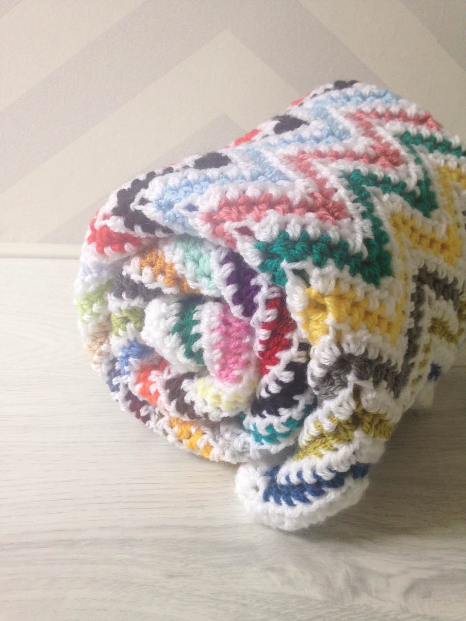 SALE Crochet baby blanket unique multi color and white