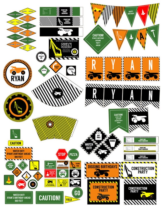 Construction Birthday Party Decorations - Build Building Decor Set Boy Large Pack Set Package - Digital Printable card cards Il_570xn