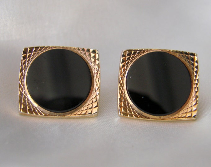 60s West Germany Black Glass Cufflinks / Mens Jewelry / Vintage Jewelry / Jewellery