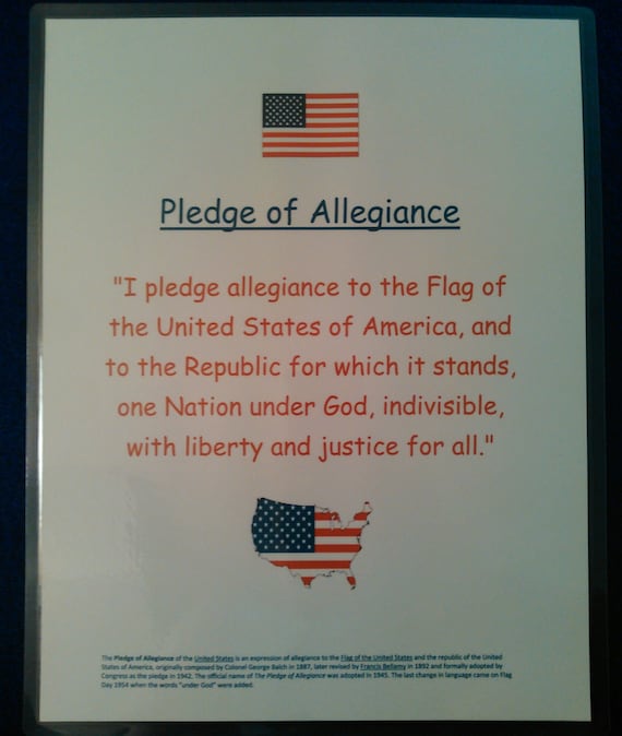 United States Pledge of Allegiance Sheet Laminated // Kids