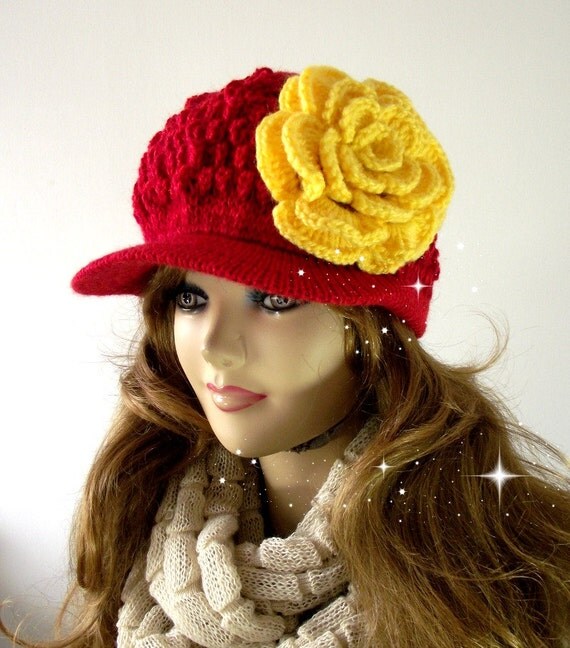 flower hat pattern newsboy with crochet pattern Hat pdf hat Croche Cap Brim flower with Newsboy with Claire