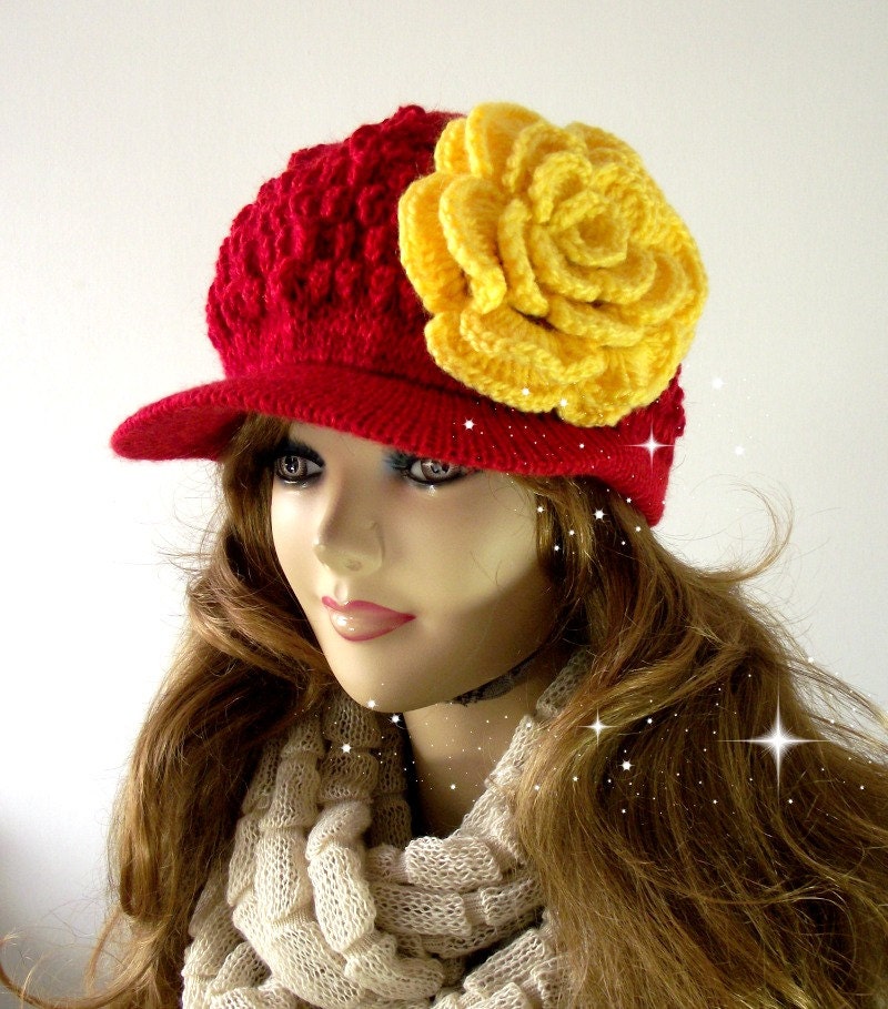 KNITTING PATTERN HAT Newsboy Brim Cap hat with by ...
