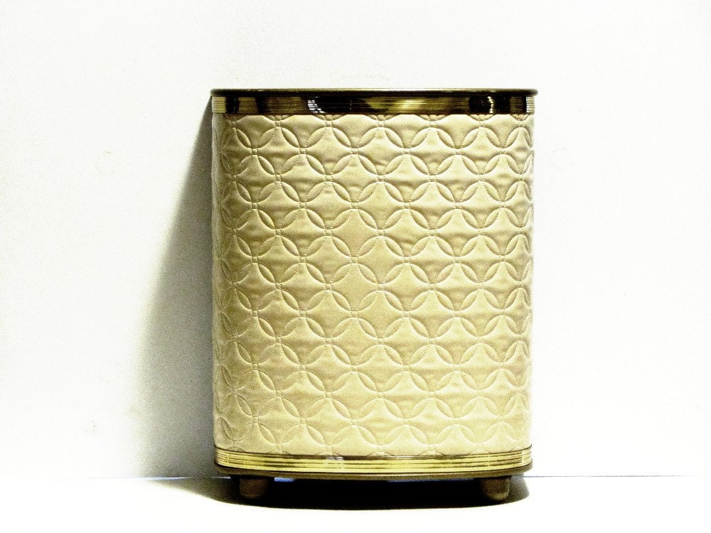 Vintage Detecto Quilted Creamy Gold Vinyl Bedroom Bathroom Waste Basket