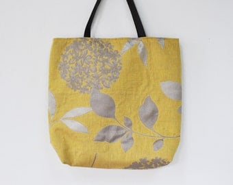 yellow bag with leather handles