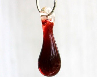 Blood Drop Necklace, Boro Glass Pendant, Anti Valentine Glass Jewelry Necklace, Vampire Lampwork Hand Blown