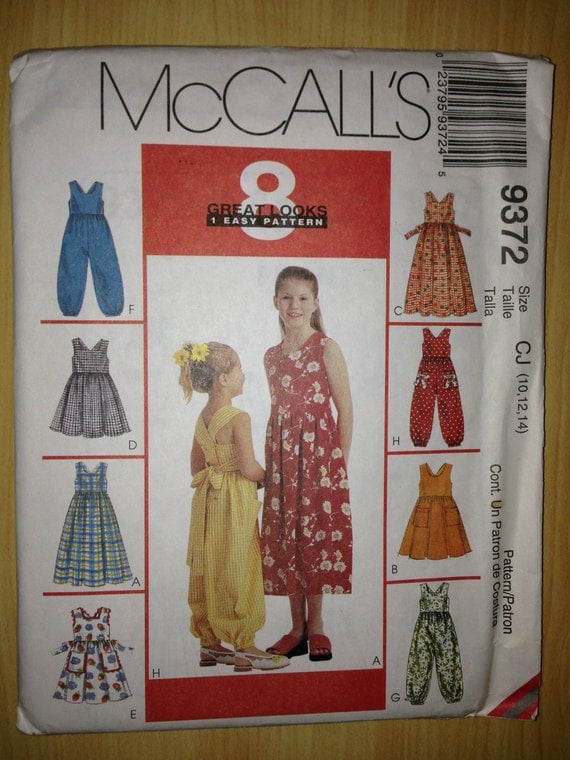 McCalls Sewing Pattern 9372 Girls Sundress in Two Lengths and Jumpsuit Size 10-14