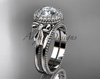 14kt white gold diamond unique engagement set, wedding ring ADER157S