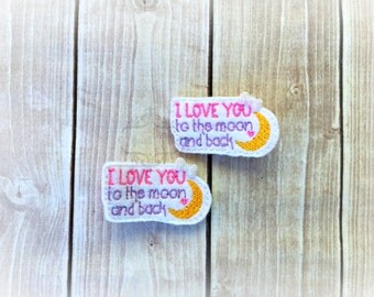 I love you to the moon and back Hair clip with tiny rhinestone bows Pick one or two. Pick Left side or Right.