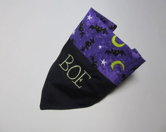 Personalized Halloween Dog Bandana - Bats and Moons - Over the Collar Style - - Makes a Great Gift