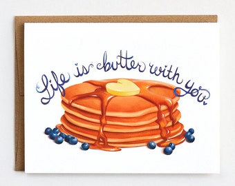 Valentines Day Card, Pun Valentine, Breakfast Love, Pancakes