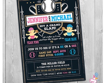 Baseball Gender Reveal Invitation, Printable Gender Reveal Invitation, Baseball Gender Baby Reveal Party, Team Pink Team Blue, He or She