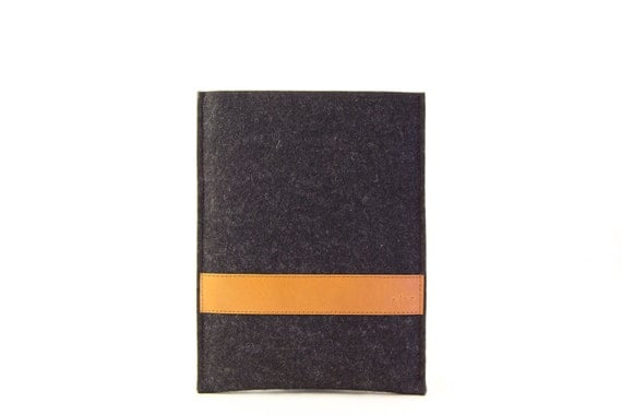 Simple IPAD MINI CASE with leather band / iPad mini sleeve / wool felt / vegetable tanned leather / handmade in Italy