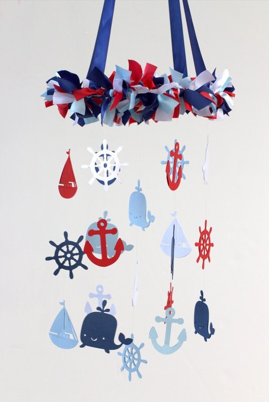Nautical Nursery Mobile in Red Navy Baby Blue & WhiteBaby