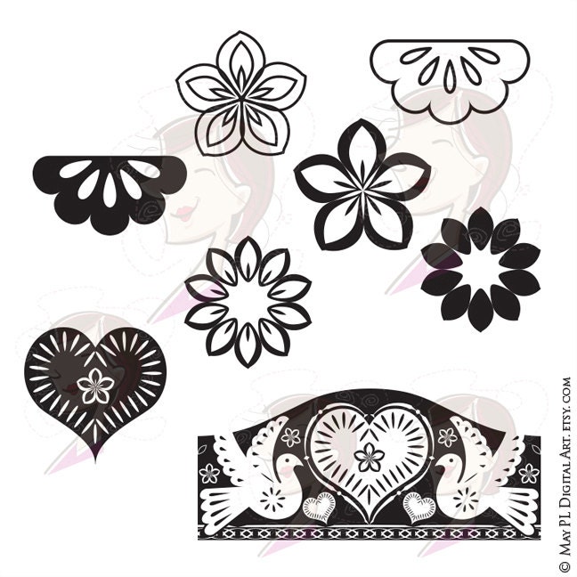 Papel Picado Borders Digital Clip Art Mexican Design Elements