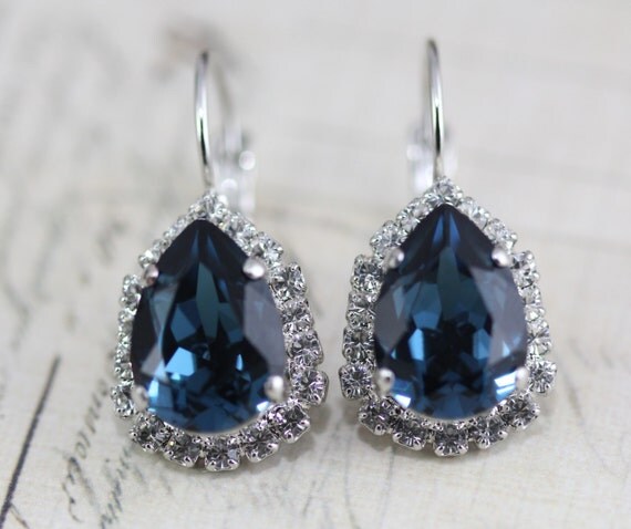 Navy Blue Earrings Dangle Earrings Silver by VintageStyleBridal