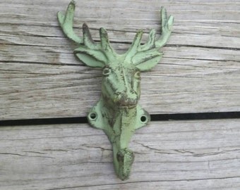 Deer Head Hook - Fathers Day Gift, Hunting Decor, Deer Antler Decor, Deer Head Wall Mount, Deer Antler Hook, Cast Iron Wall Hook, Key Hook