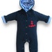 baby snowsuit, boiled wool baby, infant wool snowsuit made of 100% new wool, dark blue, 24 month, organic cotton lining, crochet anchor 