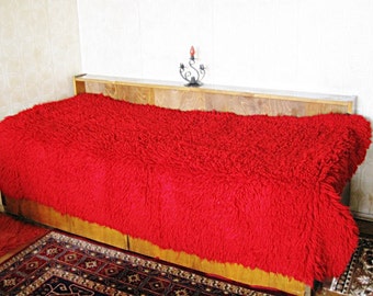Wool Blanket bed cover Shaggy Rug Hand Woven of 100 % merino Flock Bedspread Counterpane Wall decor Bulgarian folk art