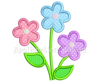Flower Trio Applique Machine Embroidery Design Three Daisy INSTANT DOWNLOAD