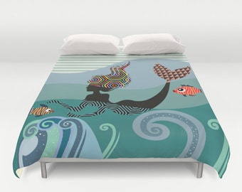 Mermaid Bedding, Mermaid Bedroom Decor, Duvet Cover, Queen Duvet Cover, Full Duvet Cover, King Duvet Cover, Turquoise