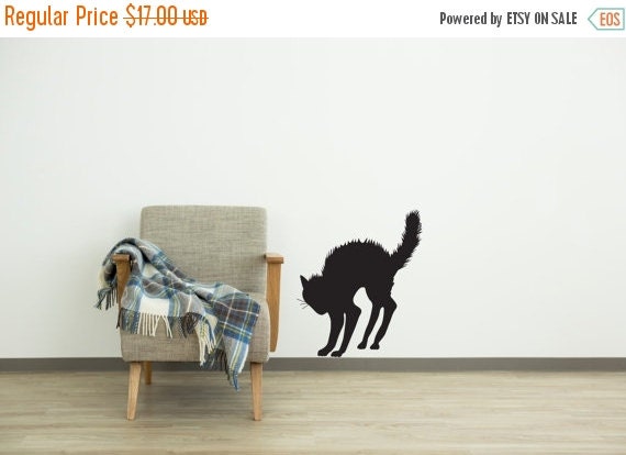ON SALE Angry Arched Halloween Black Cat Wall Decal by danadecals