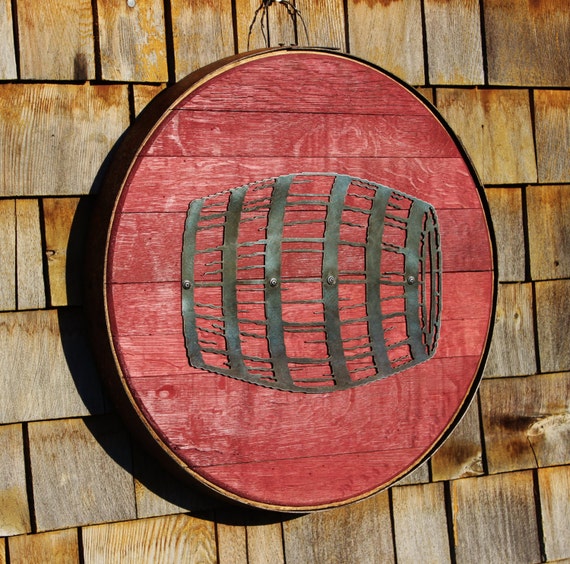 Red Wine Barrel Head w/ whiskey Barrel band & by BarHomeDesigns