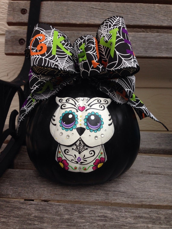 Hand painted Pumpkin Sugar Skull Halloween Owl Halloween