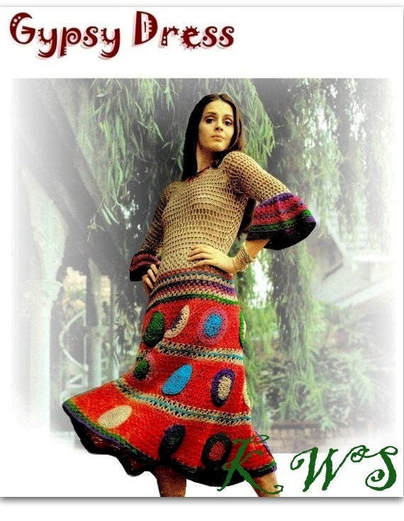Vintage 70s Pattern Crochet GYPSY Dress PDF